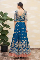 Teal Blue Satin Silk Embroidered Un-Stitched Lehenga Choli with Dupatta