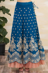 Teal Blue Satin Silk Embroidered Un-Stitched Lehenga Choli with Dupatta