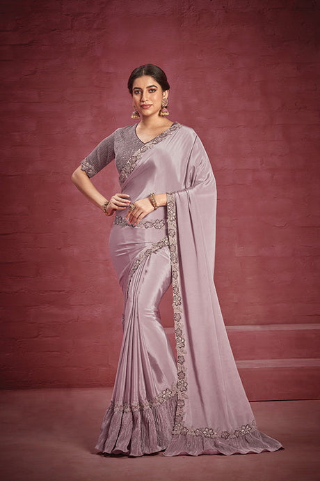 Purple Silk Georgette Saree with Stitched Blouse