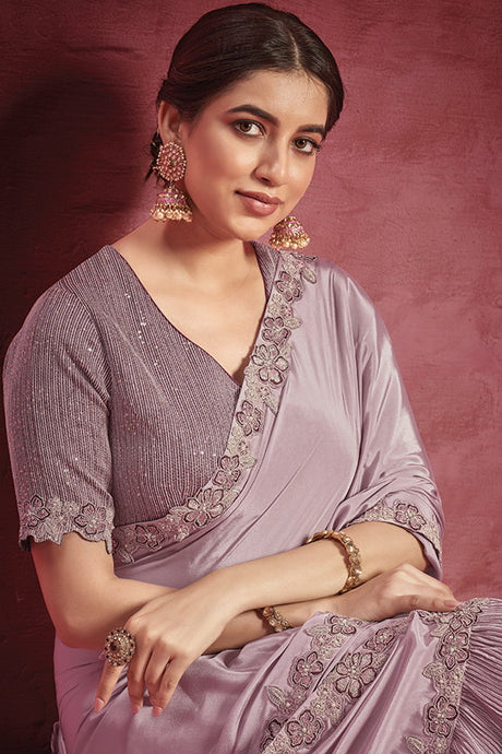 Purple Silk Georgette Saree with Stitched Blouse