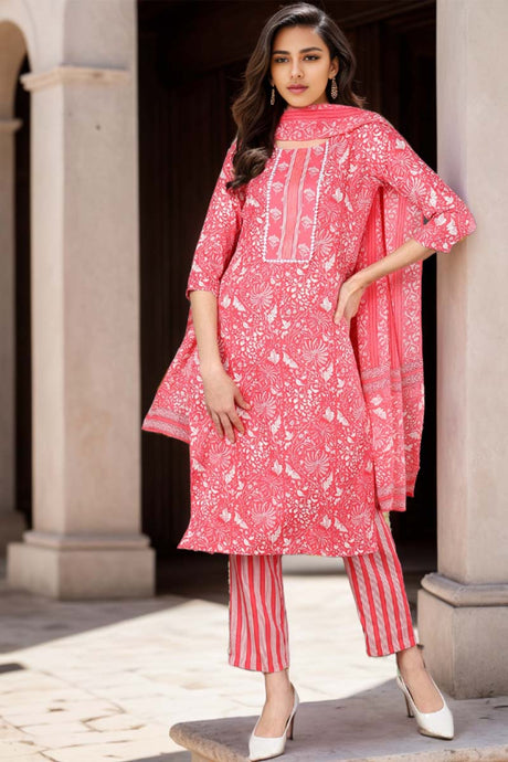 Pink Rayon Blend Floral Printed Straight Suit Set | Ethniqndia - Made In INDIA.