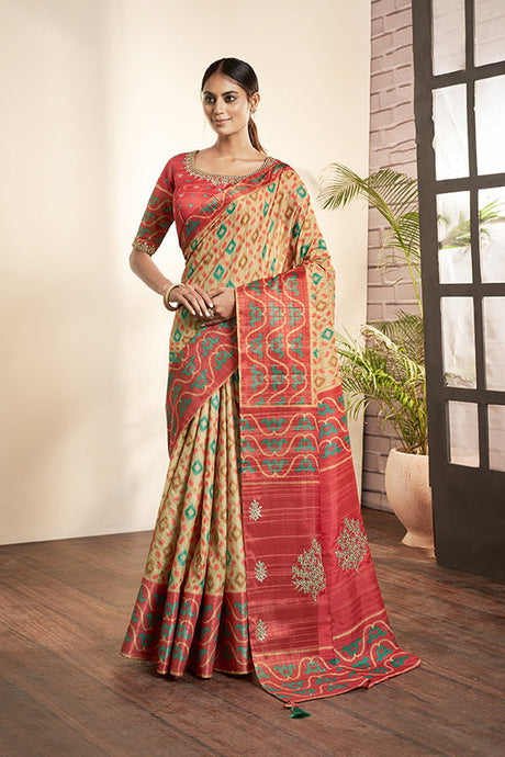 Beige Bhagalpuri Silk Woven Design Saree with Unstitched Blouse