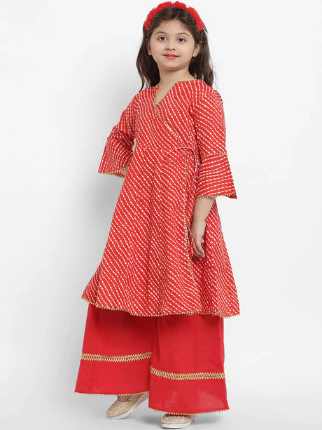 Girls Red & Off-White Striped Kurta With Palazzos | Ethniqndia - Made In INDIA.