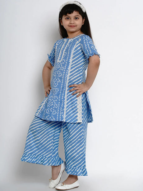 Girls Blue & White Striped Kurta With Palazzos | Ethniqndia - Made In INDIA.