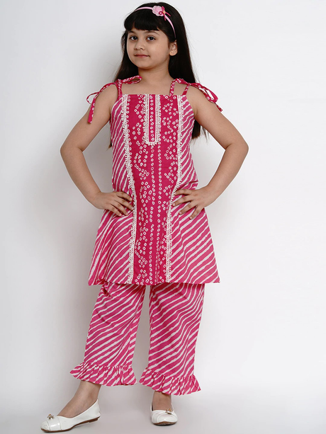 Girls Pink Striped Kurta With Palazzos | Ethniqndia - Made In INDIA.