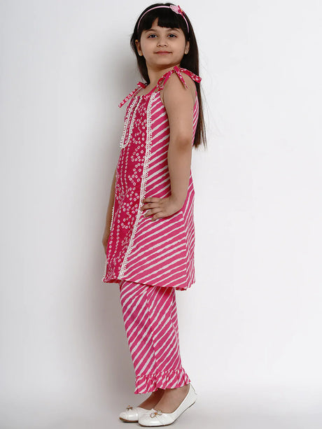 Girls Pink Striped Kurta With Palazzos | Ethniqndia - Made In INDIA.