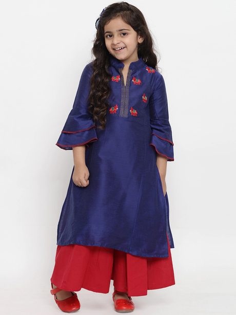 Girls Blue Embroidered Kurti With Palazzos | Ethniqndia - Made In INDIA.