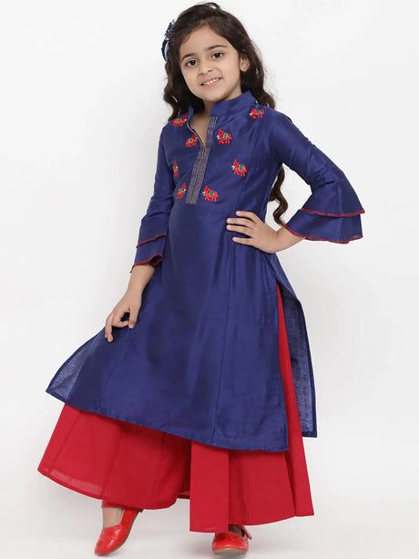 Girls Blue Embroidered Kurti With Palazzos | Ethniqndia - Made In INDIA.