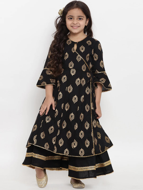 Girls Black Printed Kurta With Palazzos | Ethniqndia - Made In INDIA.