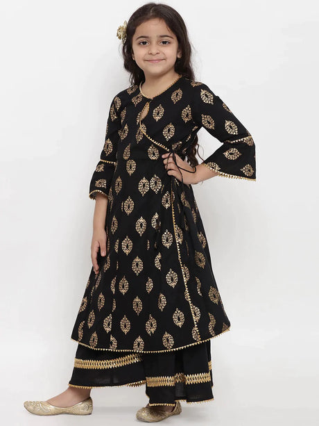 Girls Black Printed Kurta With Palazzos | Ethniqndia - Made In INDIA.