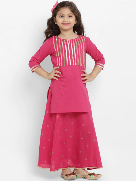 Girls Pink Solid Kurta With Skirt | Ethniqndia - Made In INDIA.