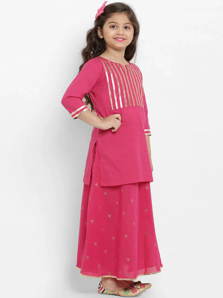 Girls Pink Solid Kurta With Skirt | Ethniqndia - Made In INDIA.