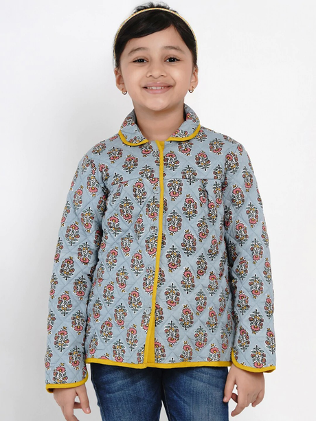 Girls Grey Printed Tailored Jacket | Ethniqndia - Made In INDIA.