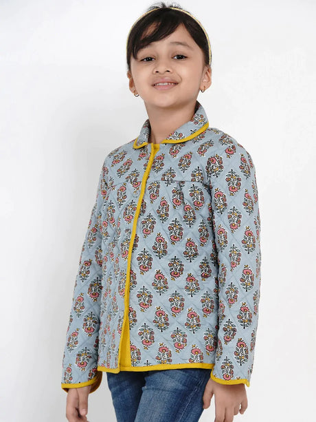 Girls Grey Printed Tailored Jacket | Ethniqndia - Made In INDIA.