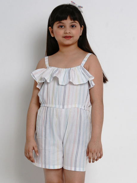 Girls Multicoloured Striped Playsuit | Ethniqndia - Made In INDIA.