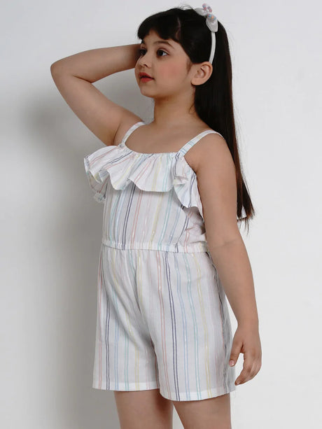 Girls Multicoloured Striped Playsuit | Ethniqndia - Made In INDIA.