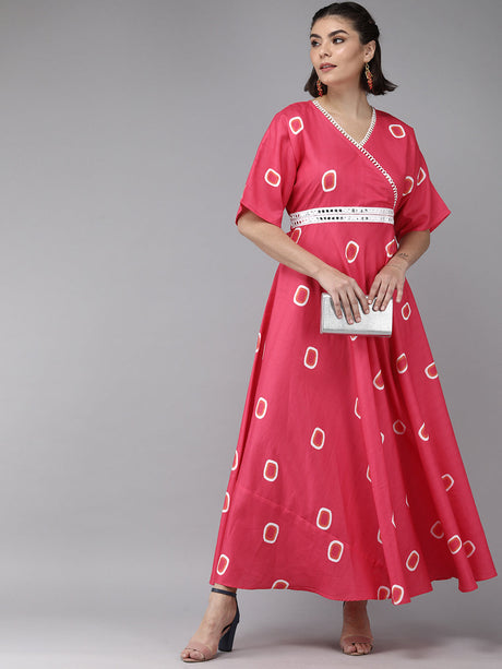 Pink Floral Print Maxi Dress | Ethniqndia - Made In INDIA.