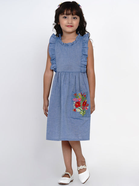 Girls Blue Solid Fit and Flare Dress | Ethniqndia - Made In INDIA.