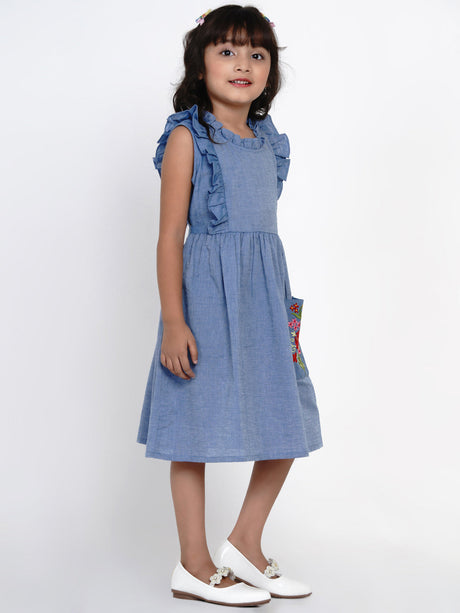 Girls Blue Solid Fit and Flare Dress | Ethniqndia - Made in INDIA.