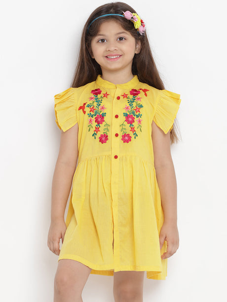 Girls Yellow Embroidered Dress | Ethniqndia - Made in INDIA.