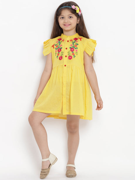 Girls Yellow Embroidered Dress | Ethniqndia - Made In INDIA.