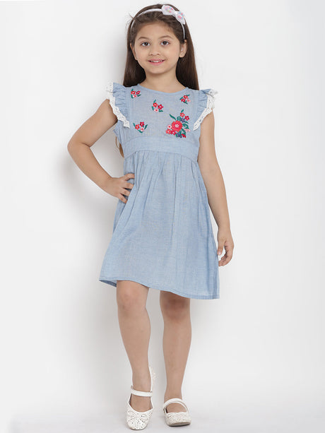 Girls Blue Striped Fit And Flare Dress | Ethniqndia - Made In INDIA.