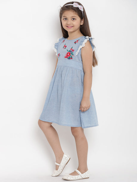 Girls Blue Striped Fit And Flare Dress | Ethniqndia - Made in INDIA.