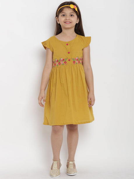 Girls Mustard Empire Dress | Ethniqndia - Made In INDIA.