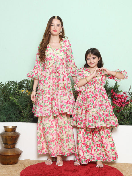 Off White Multi Printed Sharara Kurta Set For Women & Sharara Kurta Set For Girls | Ethniqndia - Made In INDIA.