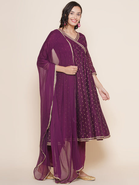 Purple Angrakha Style Kurta With Purple Solid Palazzo & Dupatta. | Ethniqndia - Made in INDIA.