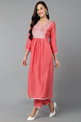 Women Silk Blend Blush Pink Straight Kurta Pant With Dupatta | Ethniqndia - Made In INDIA.