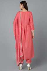 Women Silk Blend Blush Pink Straight Kurta Pant With Dupatta | Ethniqndia - Made In INDIA.