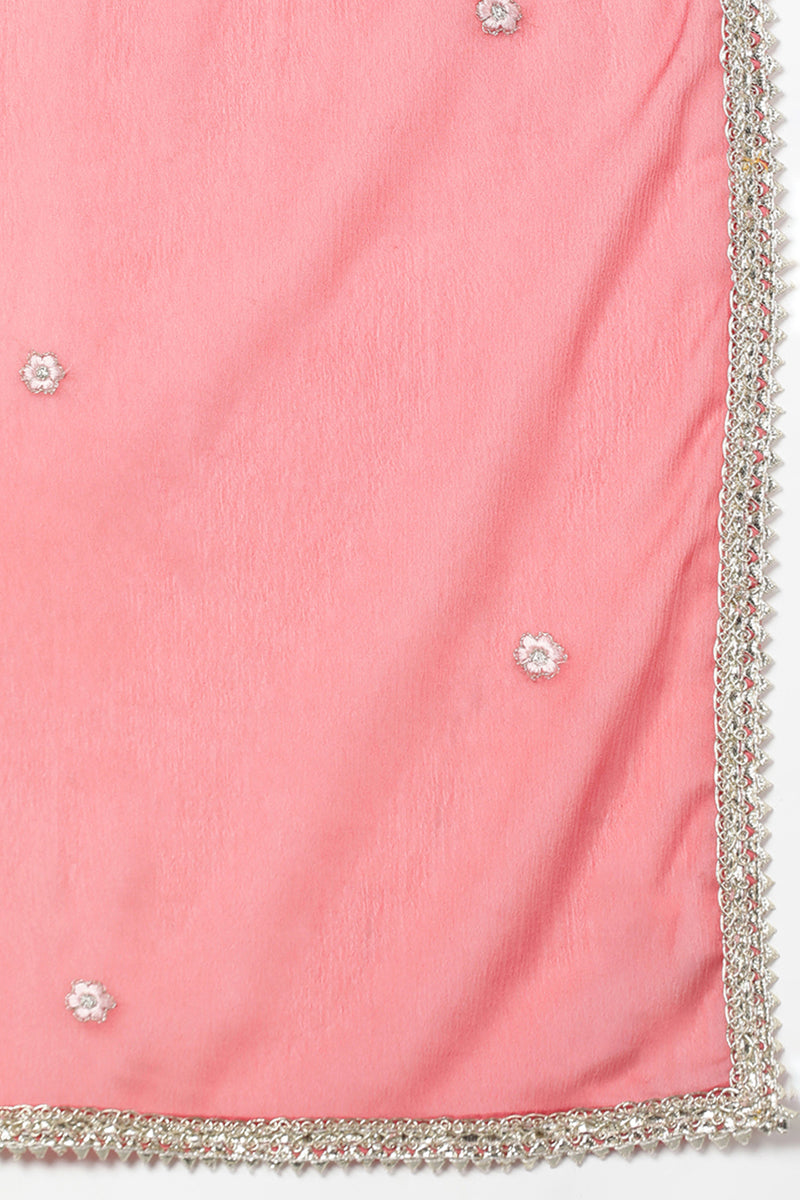 Women Silk Blend Blush Pink Straight Kurta Pant With Dupatta | Ethniqndia - Made In INDIA.