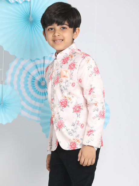 Ethniqndia Floral Printed Peach Bandhgala Prince Coat Jodhpuri