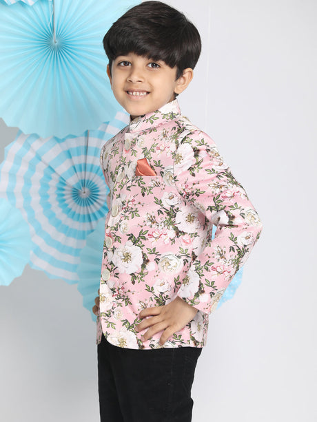 Ethniqndia Floral Printed Pink Bandhgala Prince Coat Jodhpuri