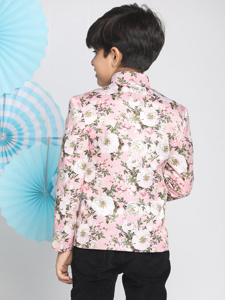 Ethniqndia Floral Printed Pink Bandhgala Prince Coat Jodhpuri