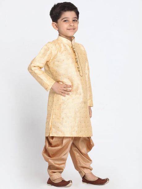 Ethniqndia Boys' Gold Cotton Silk Blend Kurta and Dhoti Pant Set