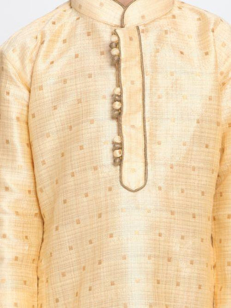 Ethniqndia Boys' Gold Cotton Silk Blend Kurta and Dhoti Pant Set