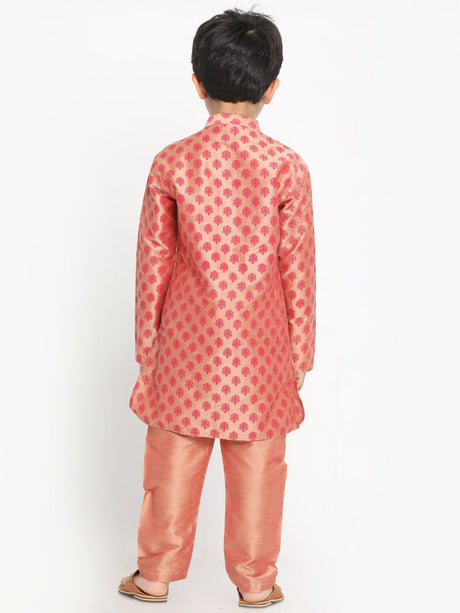 Ethniqndia Pink Silk Blend Ethnic Print Kurta Pyjama Sibling Set