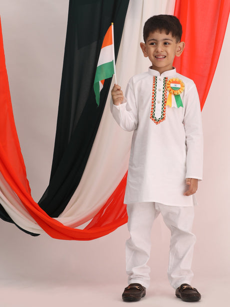 Ethniqndia White Solid Kurta Pyjama Republic Day Sibling Set