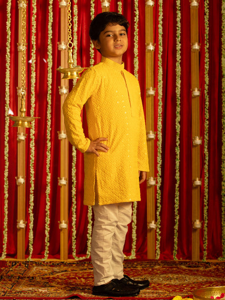 Ethniqndia Yellow And White Yellow BHAI BEHEN Siblings Matching Set