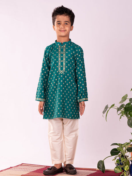 Ethniqndia Green And Cream BHAI BEHEN Siblings Matching Set