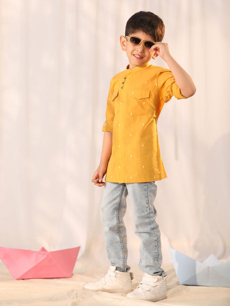 Ethniqndia Mustard Cotton Summer Cool Siblings Matching Set