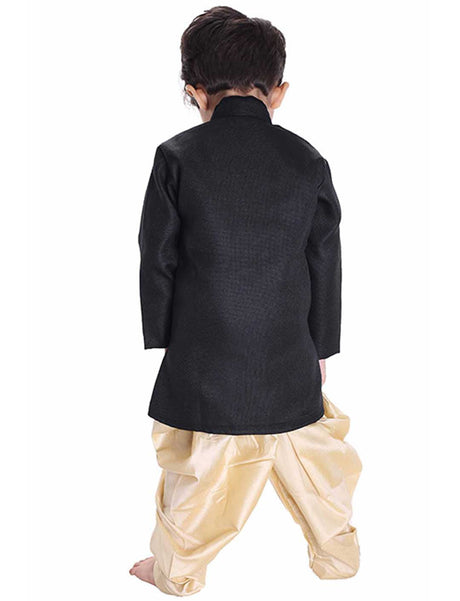 Ethniqndia Boys' Black Cotton Blend Sherwani