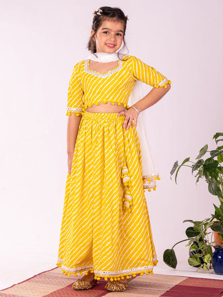 Ethniqndia Girls' Yellow Lehenga Set