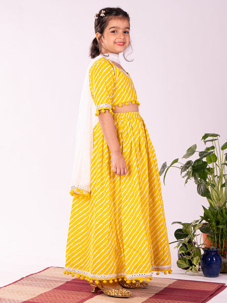 Ethniqndia Girls' Yellow Lehenga Set