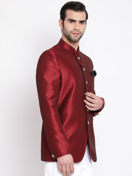 Ethniqndia Men's Maroon Silk Blend Jodhpuri