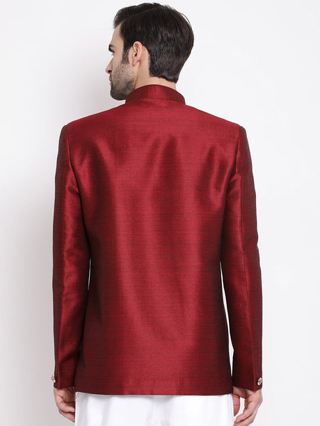 Ethniqndia Men's Maroon Silk Blend Jodhpuri