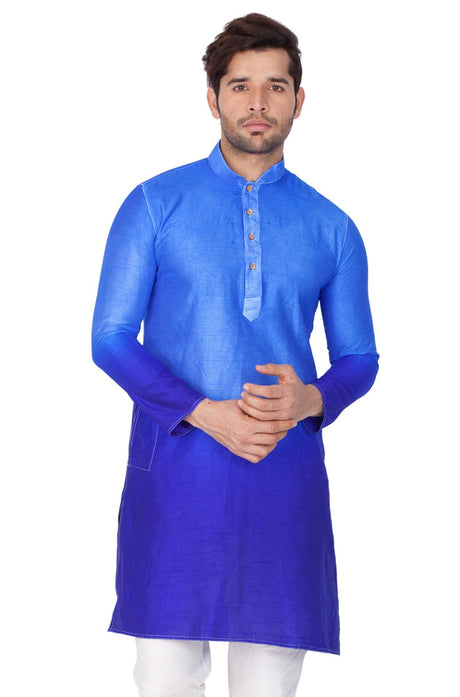 Ethniqndia Men's Blue Cotton Silk Blend Kurta