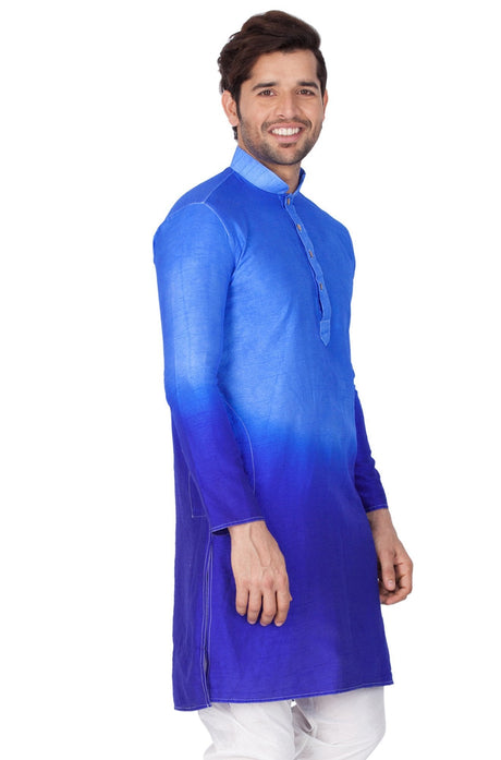 Ethniqndia Men's Blue Cotton Silk Blend Kurta